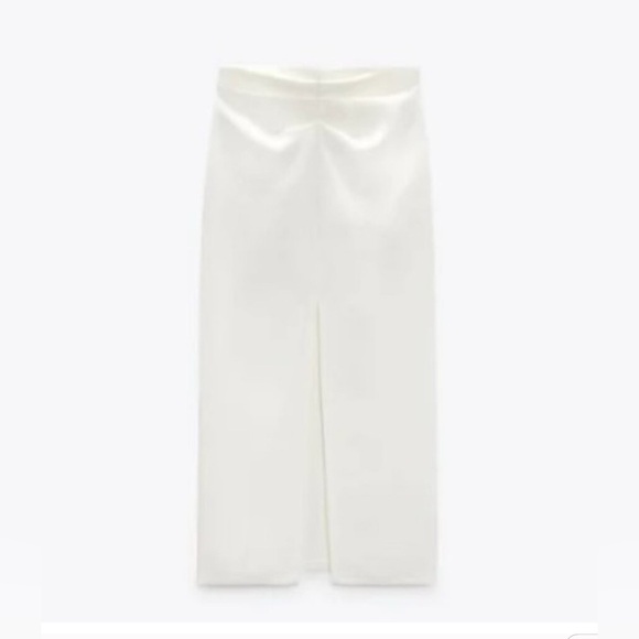 ZARA White Ecru Roushed Open Slit Midi Skirt - NWT - Picture 1 of 1